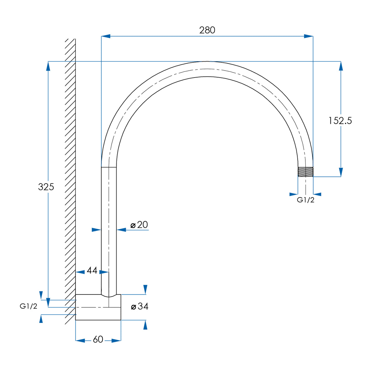 SPIN Gooseneck Shower Arm Brushed Brass