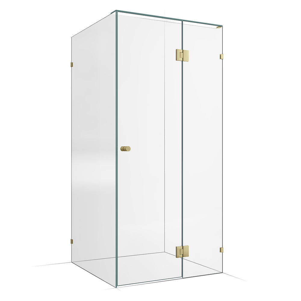 Frameless Shower Screen 1000x1000mm - 400mm Hinge Panel Brushed Champagne Gold