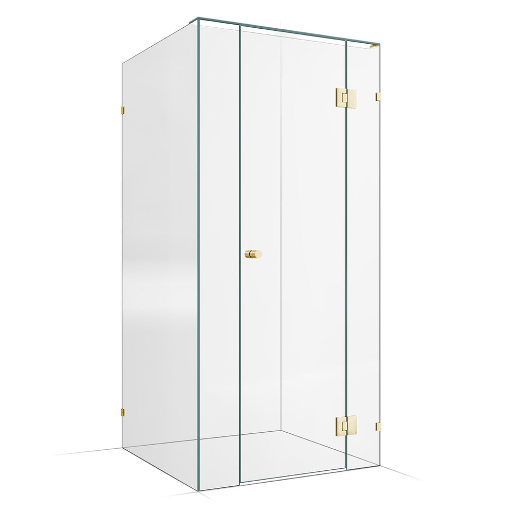 Frameless Shower Screen 1000x1000mm - 200mm Hinge Panel Brushed Champagne Gold