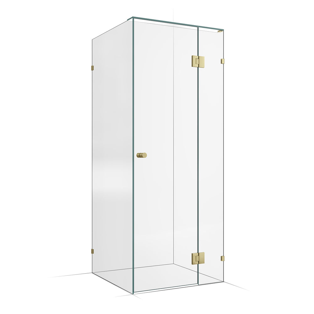 Frameless Shower Screen 850X850X2000mm - 250mm Hinge Panel Brushed Champagne Gold