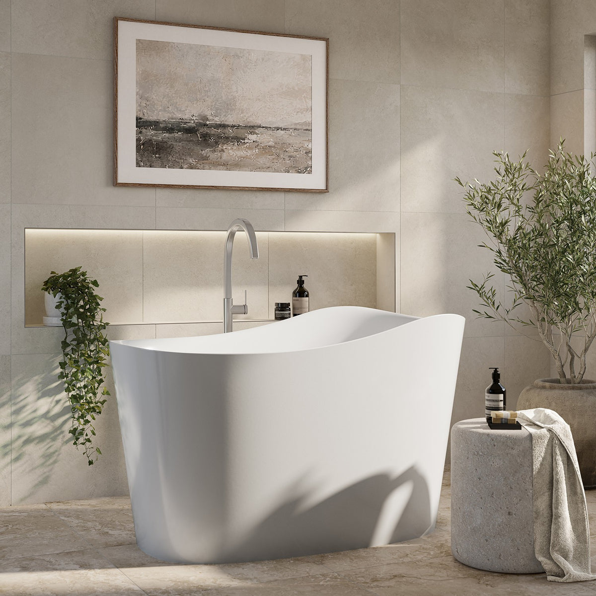 FUJI Freestanding Bath with Overflow Gloss White 1300mm