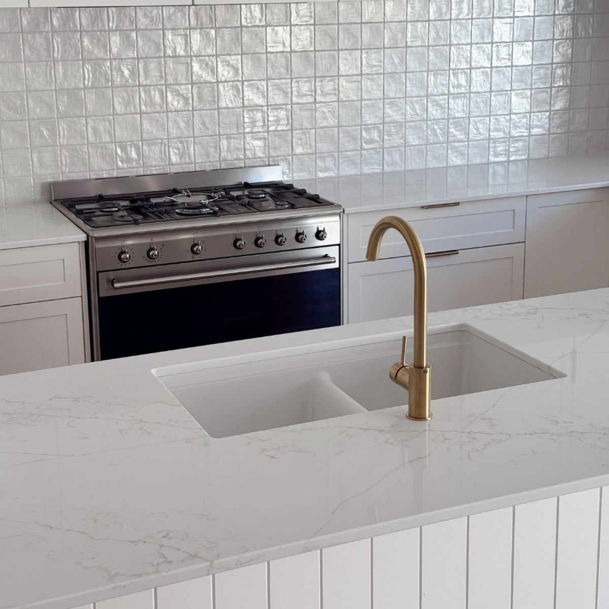 ROCHER Granite Double Bowl Sink 833mm White