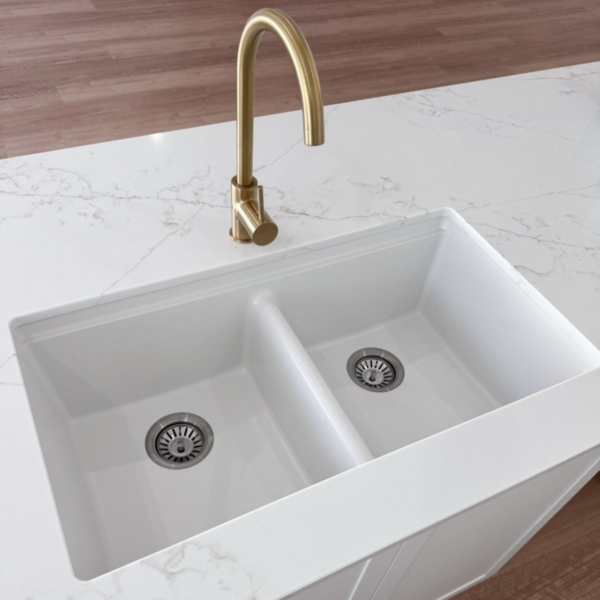 ROCHER Granite Double Bowl Sink 833mm White