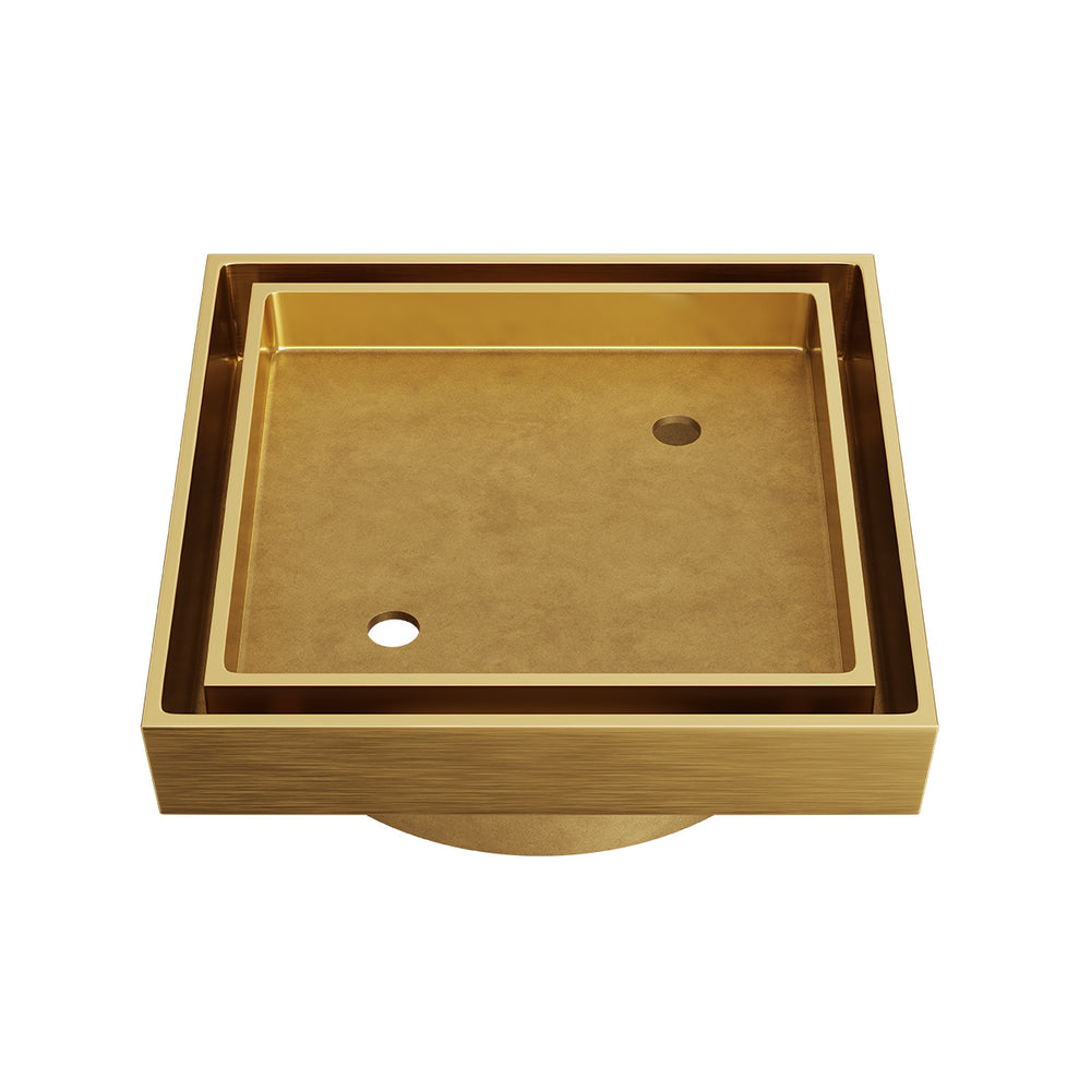LIDO Square Tile Grate 125mm with DN100 Outlet Brushed Brass
