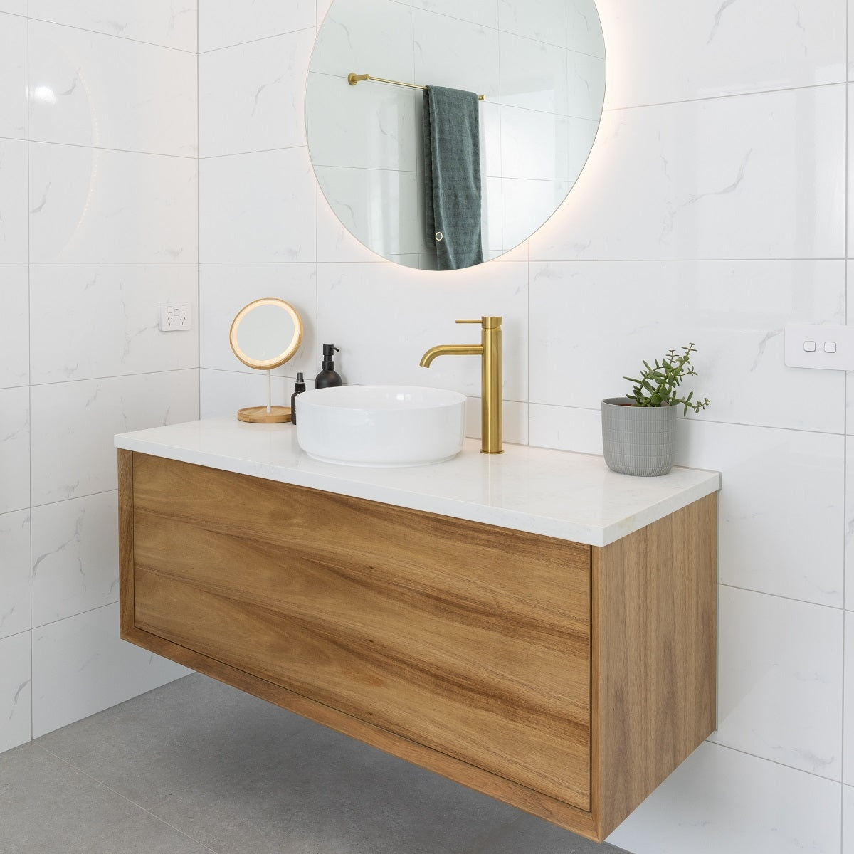 BARCLAY Wall Hung Vanity 1200mm Acacia Timber Veneer