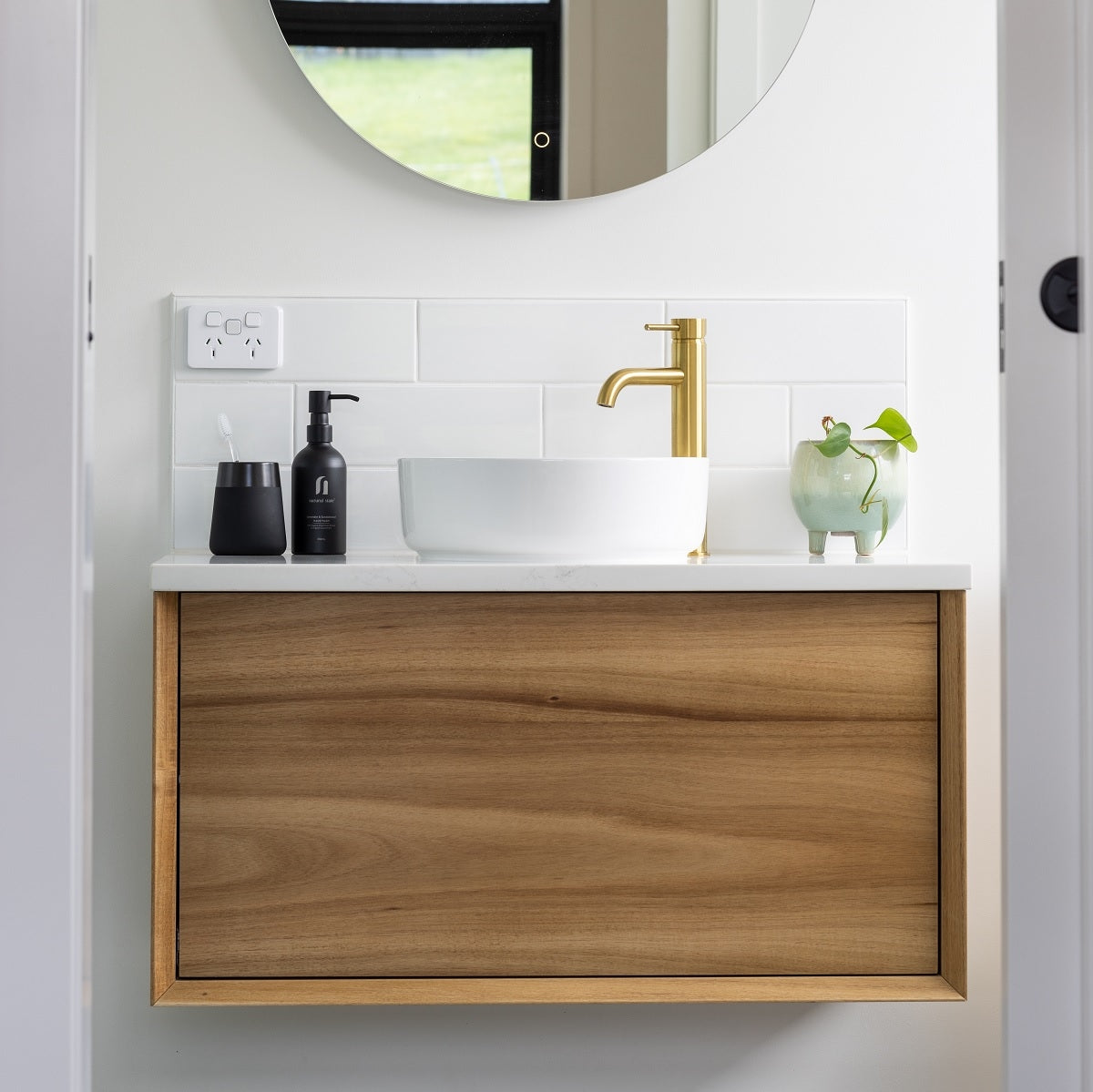 BARCLAY Wall Hung Vanity 900mm Acacia Timber Veneer