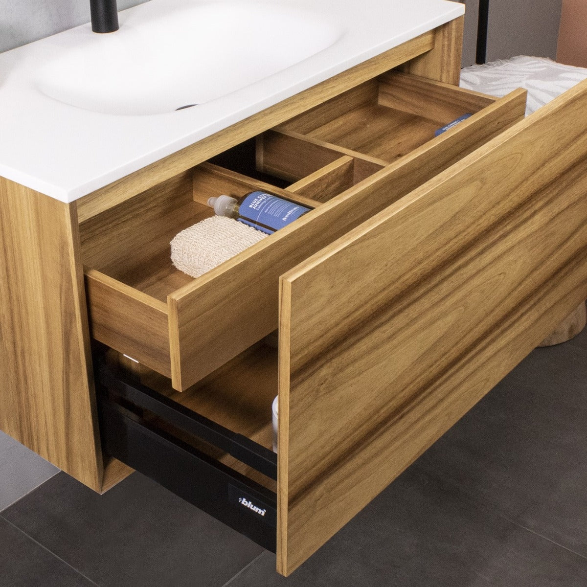 BARCLAY Wall Hung Vanity 900mm Acacia Timber Veneer
