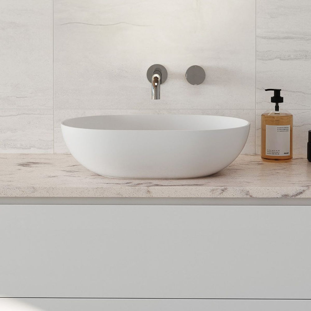 LUSINI Solid Surface Bench Mount Basin Matte White
