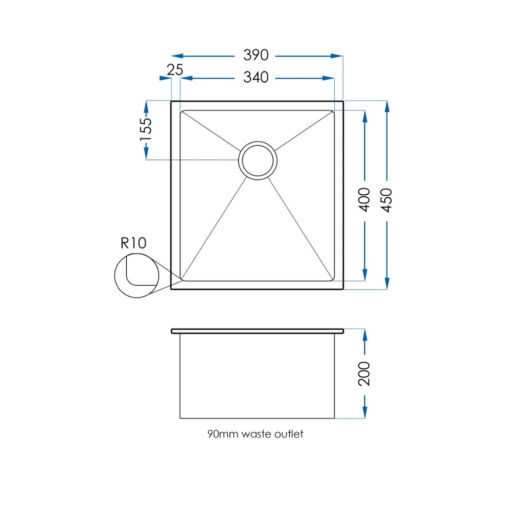 BURAZZO Inset / Undermount Single Bowl Sink 390mm