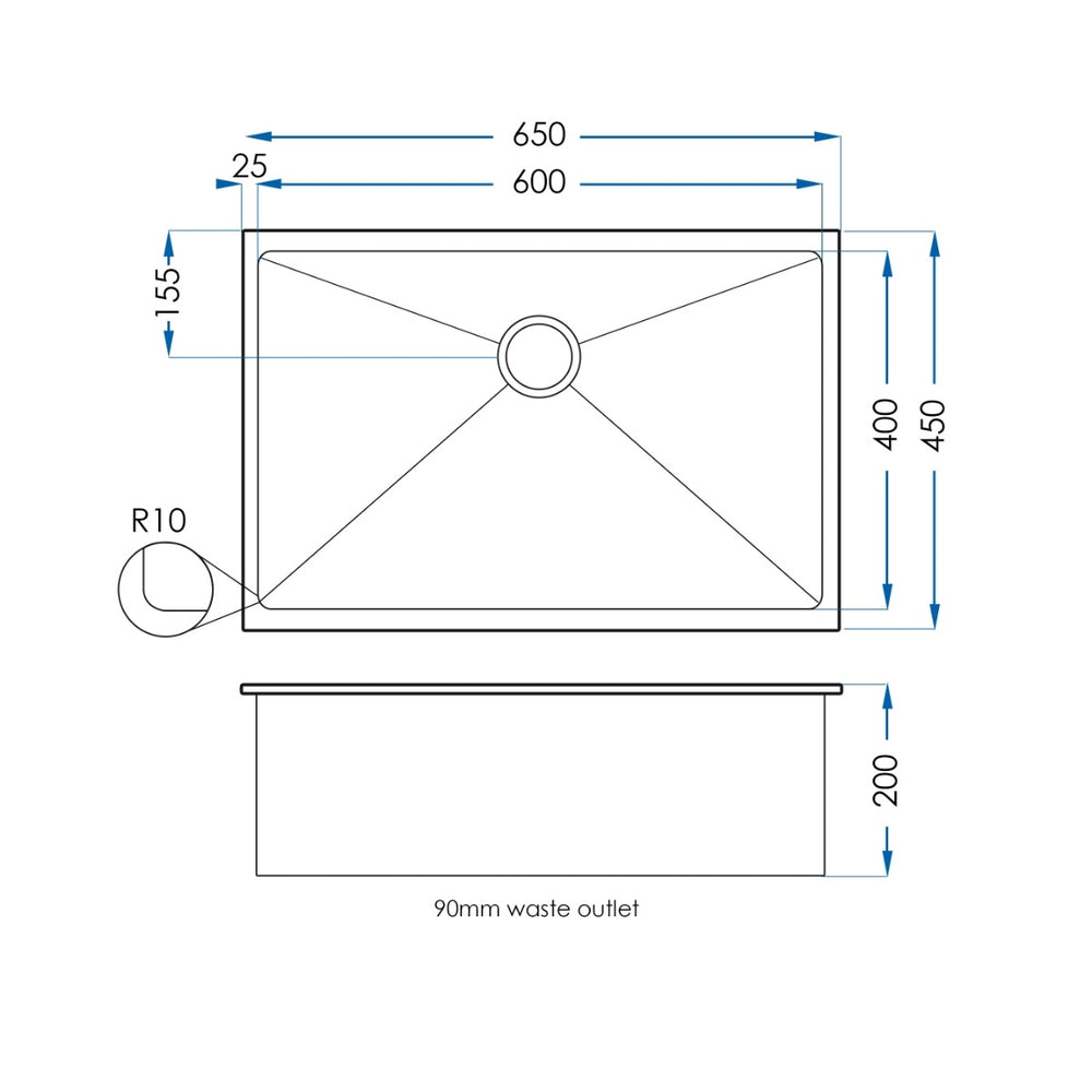 BURAZZO Inset / Undermount Embossed Single Bowl Sink 650mm Brushed Brass