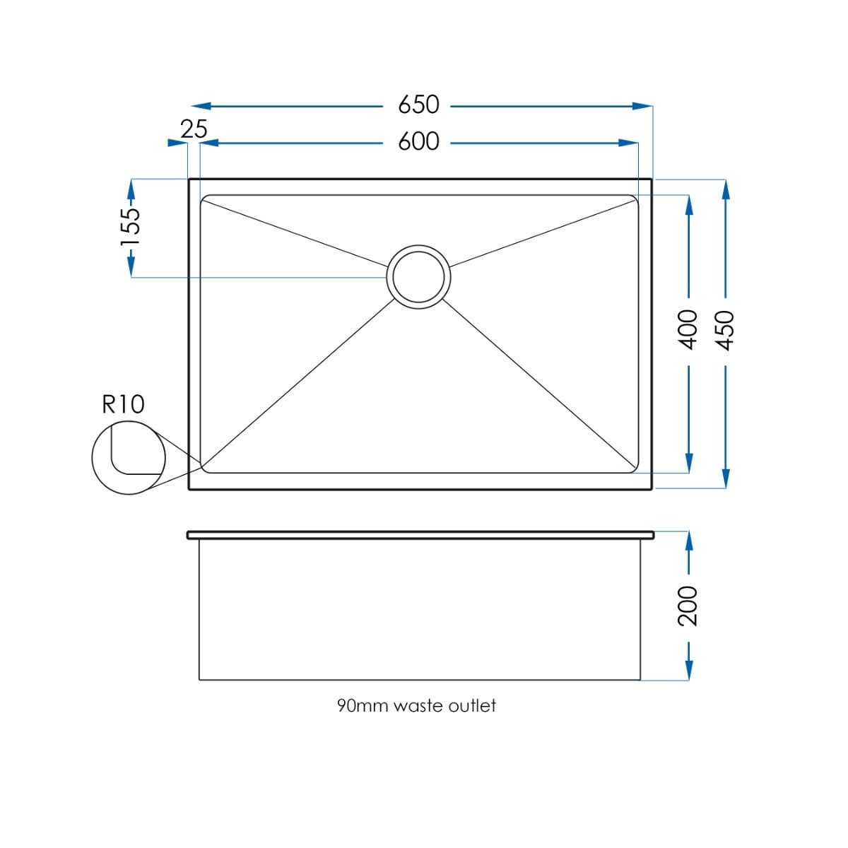 BURAZZO Inset / Undermount Embossed Single Bowl Sink 650mm Brushed Brass