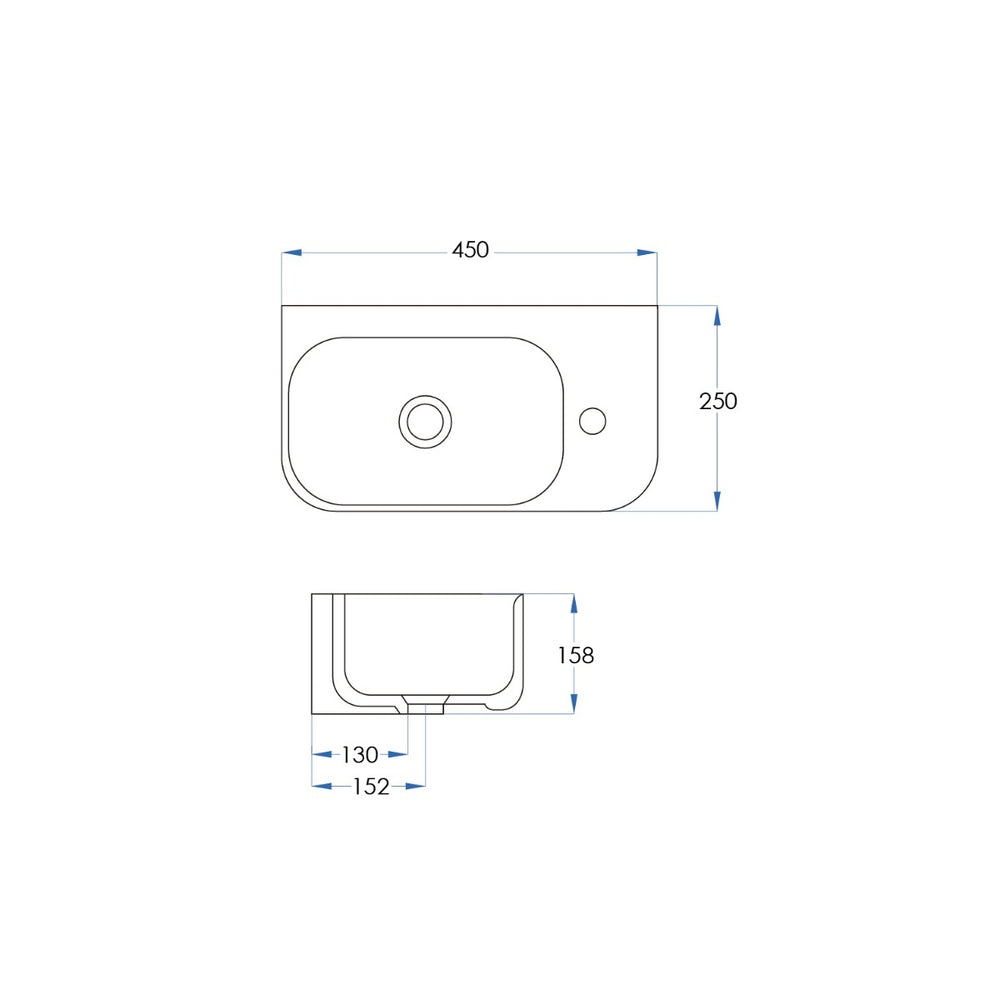 BYRON Mini Wall Hung Basin (LHS) Gloss White