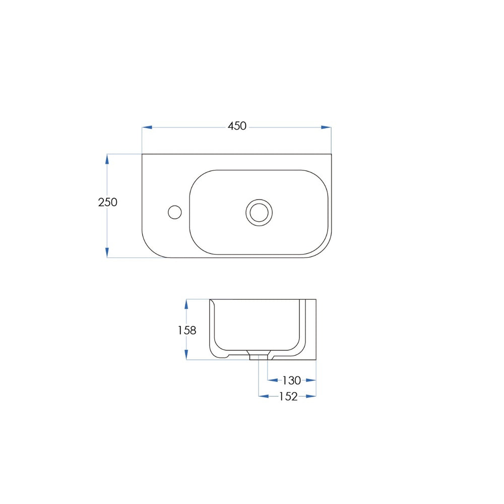 BYRON Mini Wall Hung Basin (RHS) Gloss White