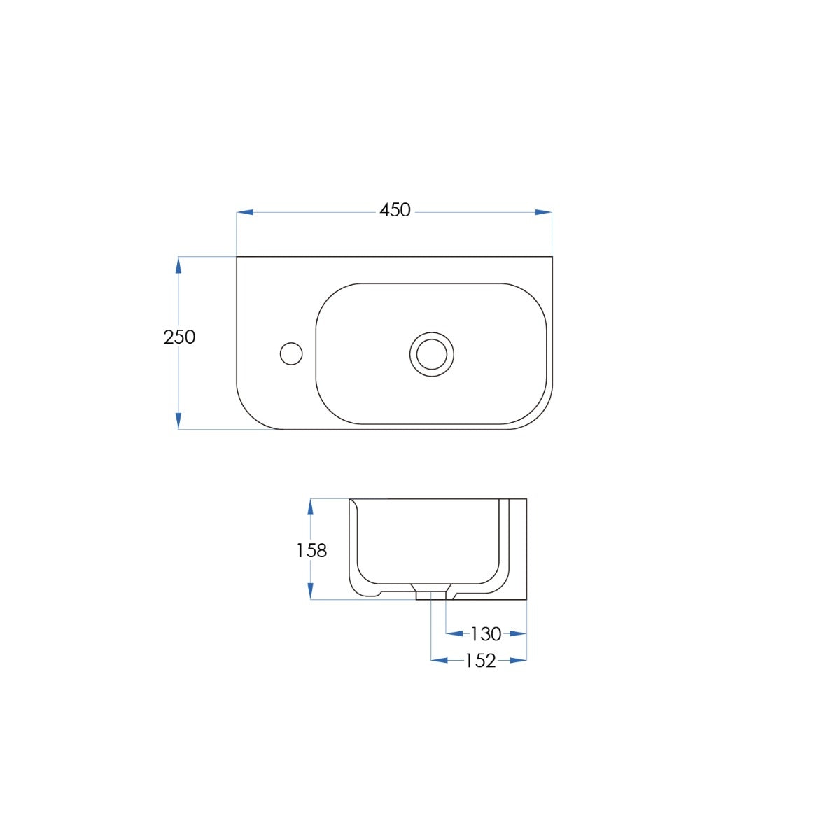 BYRON Mini Wall Hung Basin (RHS) Gloss White
