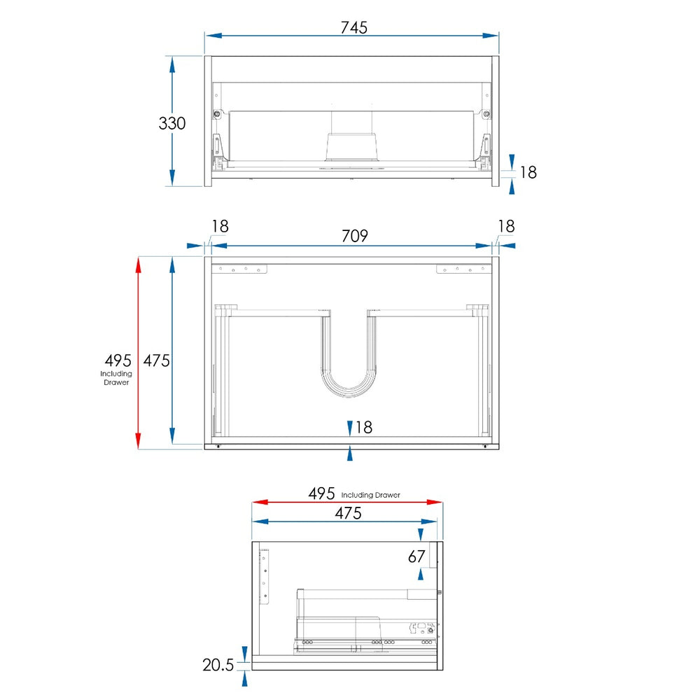 VENICE Wall Hung Vanity 750mm Matte White