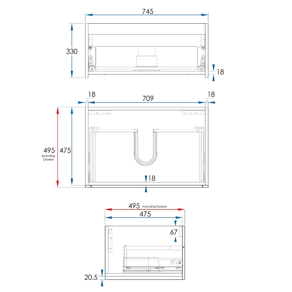 BOSTON Wall Hung Vanity 750mm Matte White