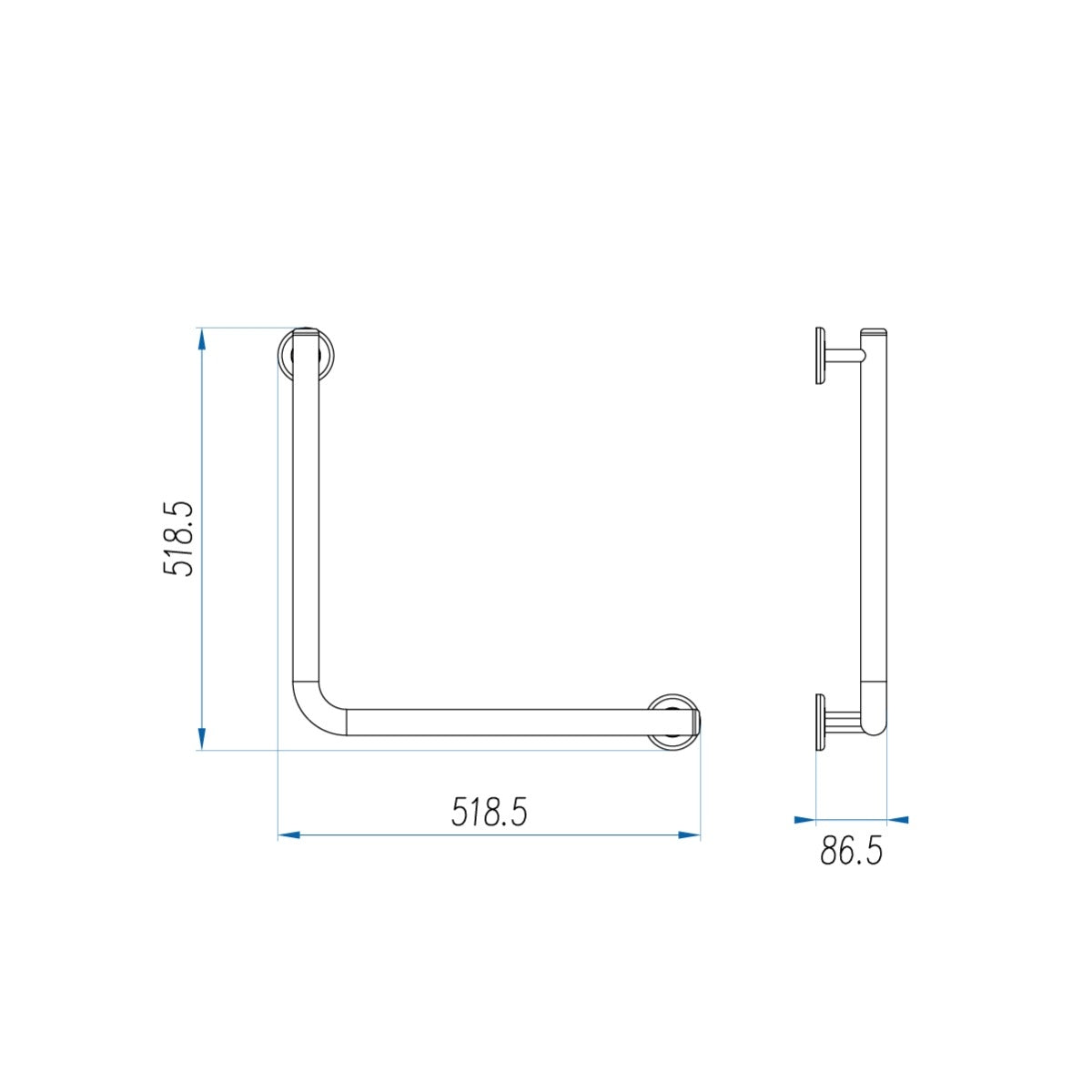 CARE ACCESS Grab Rail 450x450mm Polished Stainless Steel