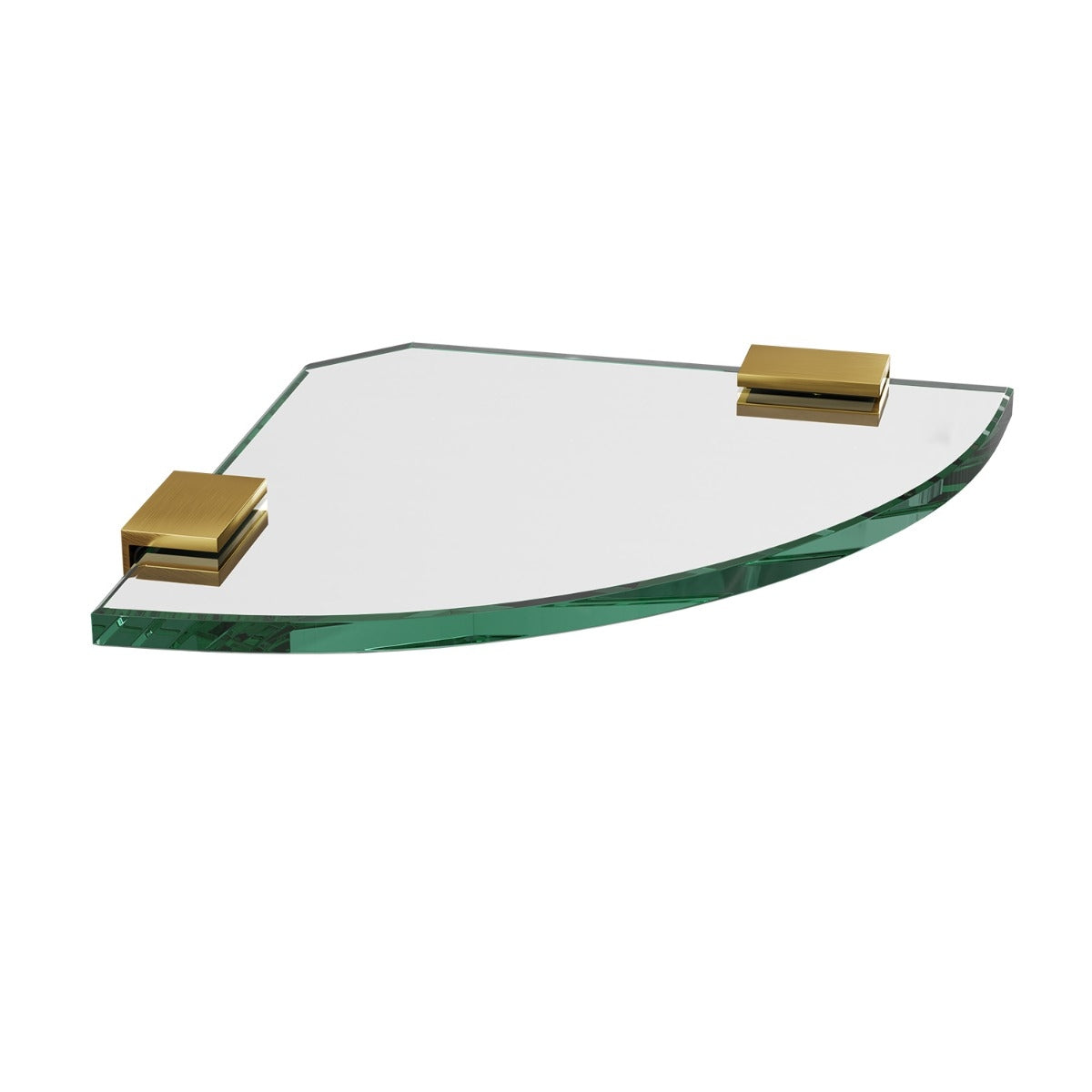 Glass Corner Shelf 200x200x10mm w/ Brushed Brass Clips
