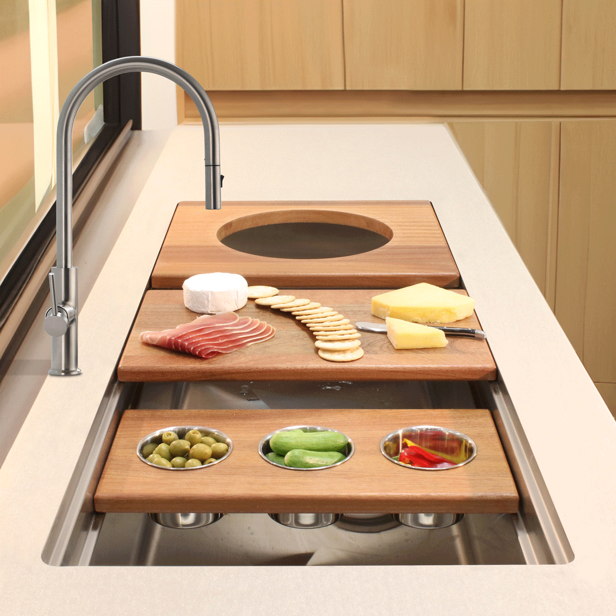 CUCINA Ultima Undermount Workstation Sink Package 900mm Satin