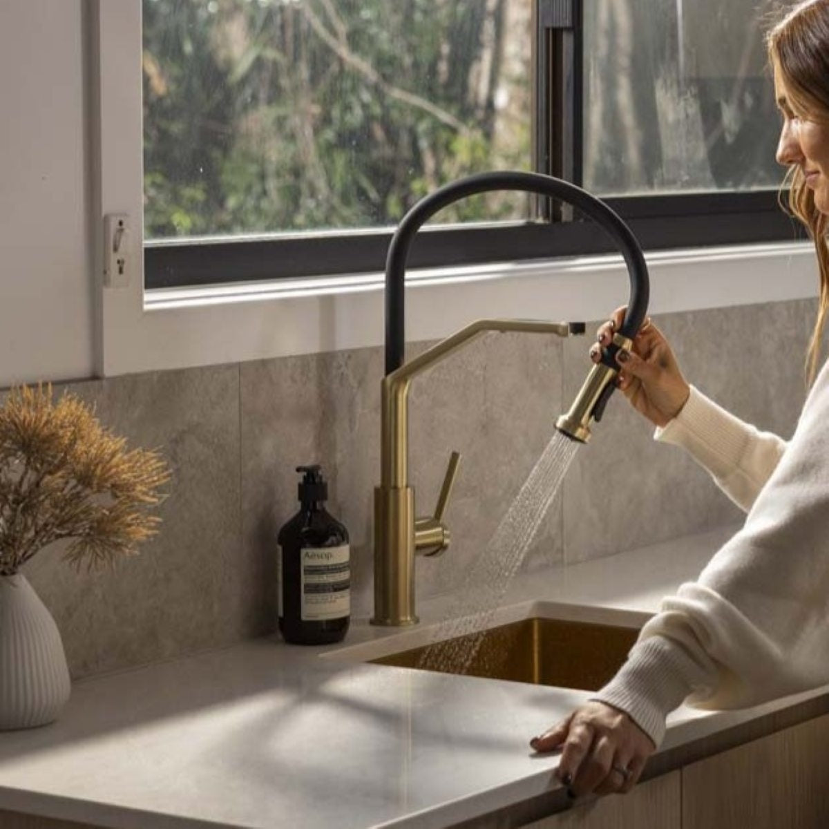 DUOFLOW Kitchen Mixer with Filtered Water Function Brushed Champagne Gold