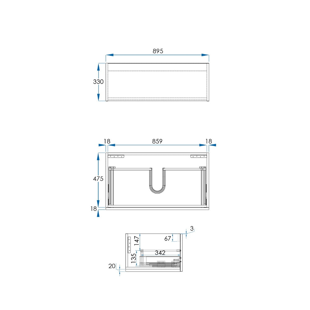 EDEN Wall Hung Modular Vanity 900mm Timber Laminate