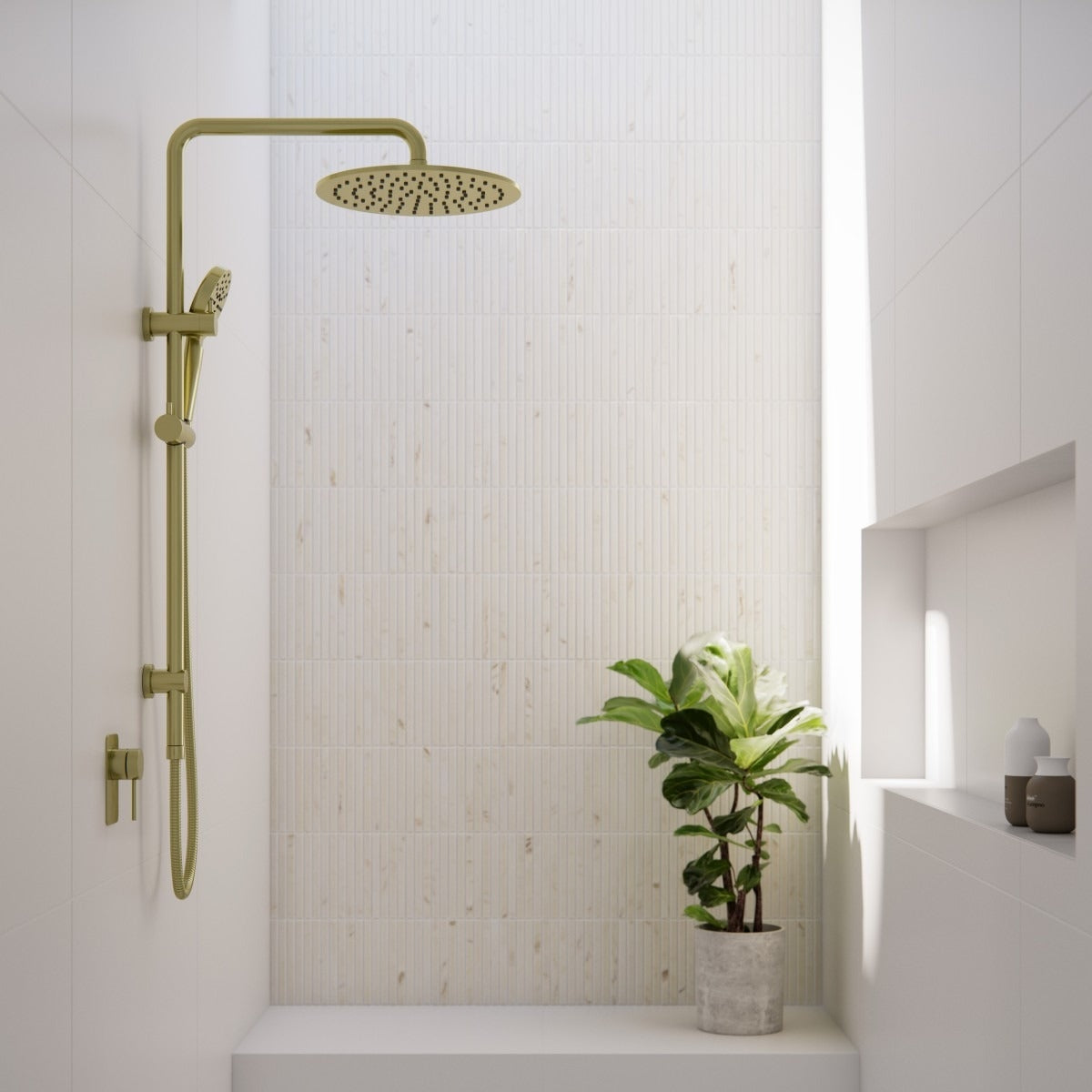 ELEMENTS Square Shower Rail with Universal Water Inlet Brushed Champagne Gold