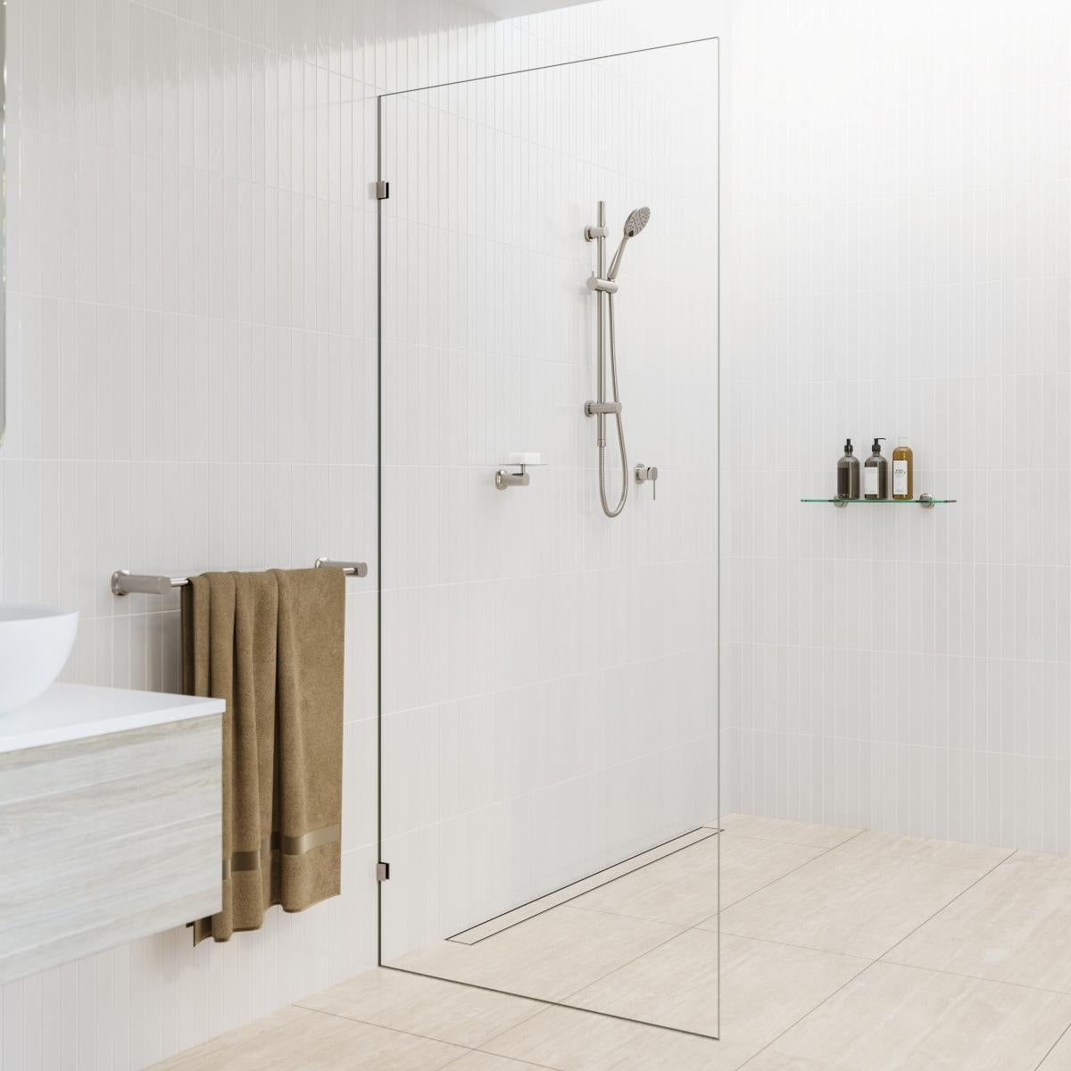 ELEMENTS Universal Water Inlet Shower Rail with Diverter Brushed Nickel