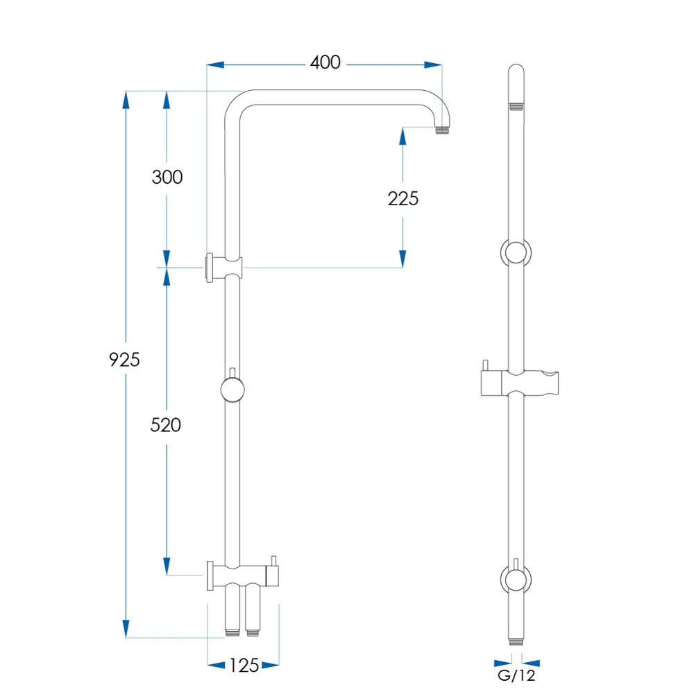 ELEMENTS Square Shower Rail with External Water Inlet Matte Black