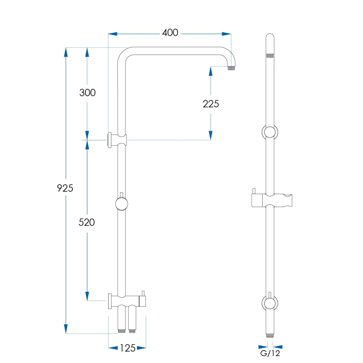 ELEMENTS Square Shower Rail with External Water Inlet Gunmetal