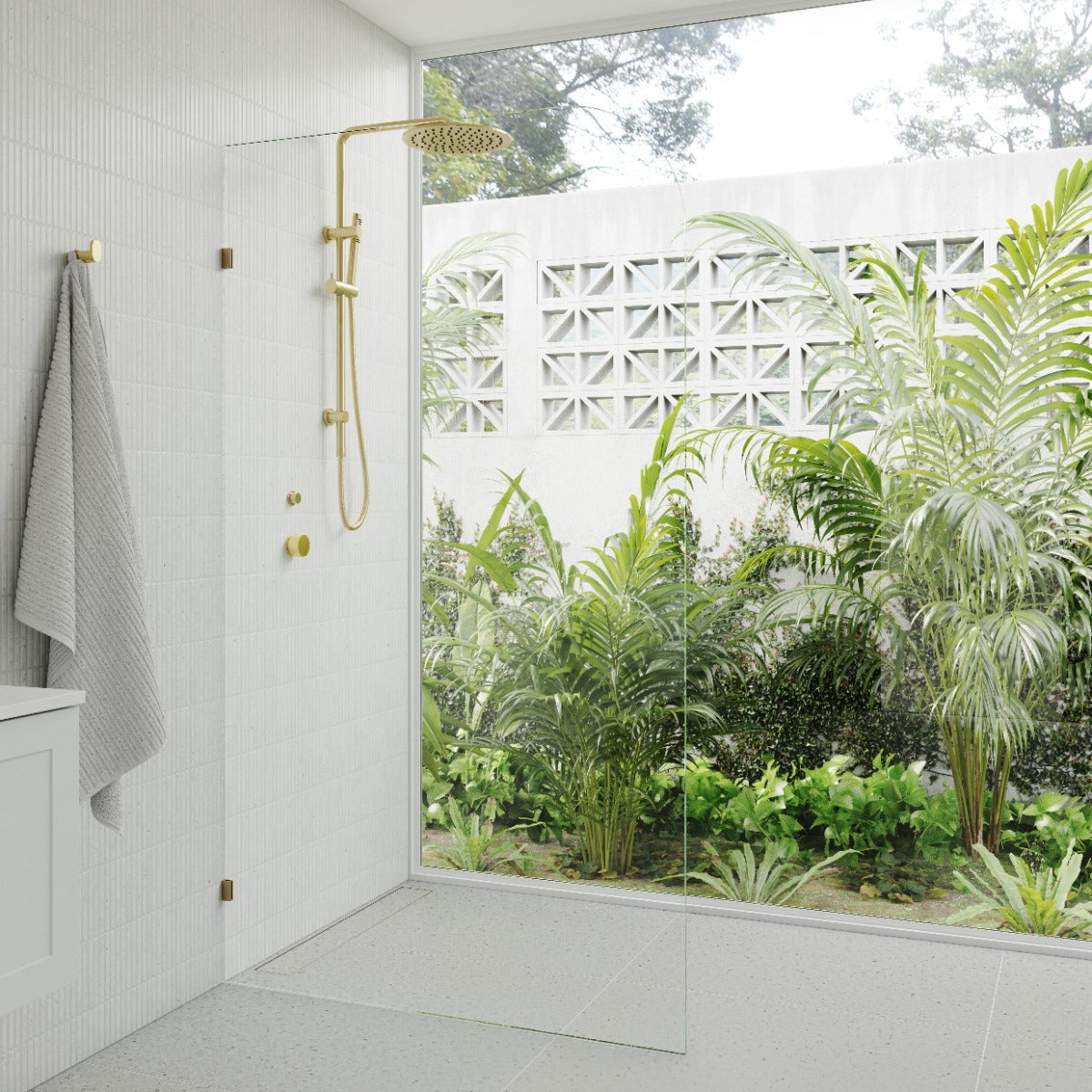 ELEMENTS Square Shower Rail with Universal Water Inlet Brushed Brass
