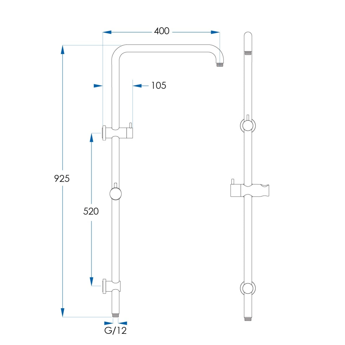 ELEMENTS Square Shower Rail with Universal Water Inlet Matte Black