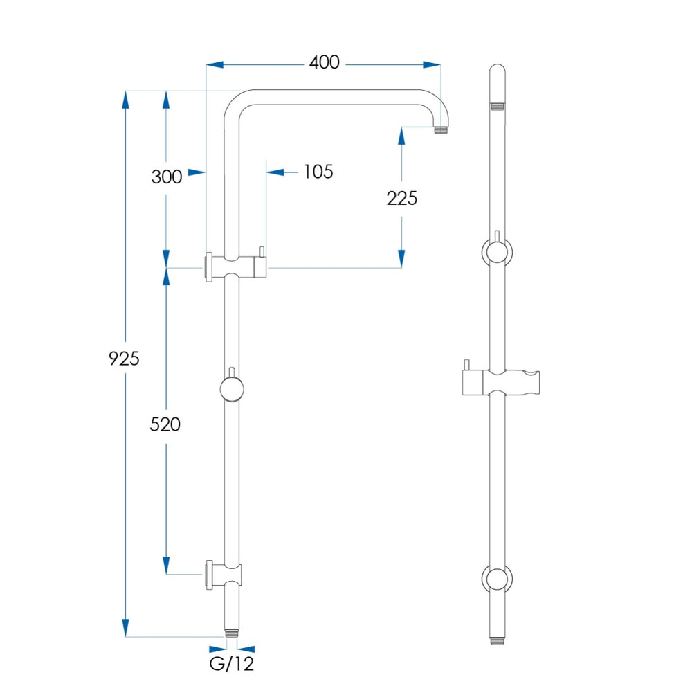 ELEMENTS Square Shower Rail with Universal Water Inlet Champagne Gold