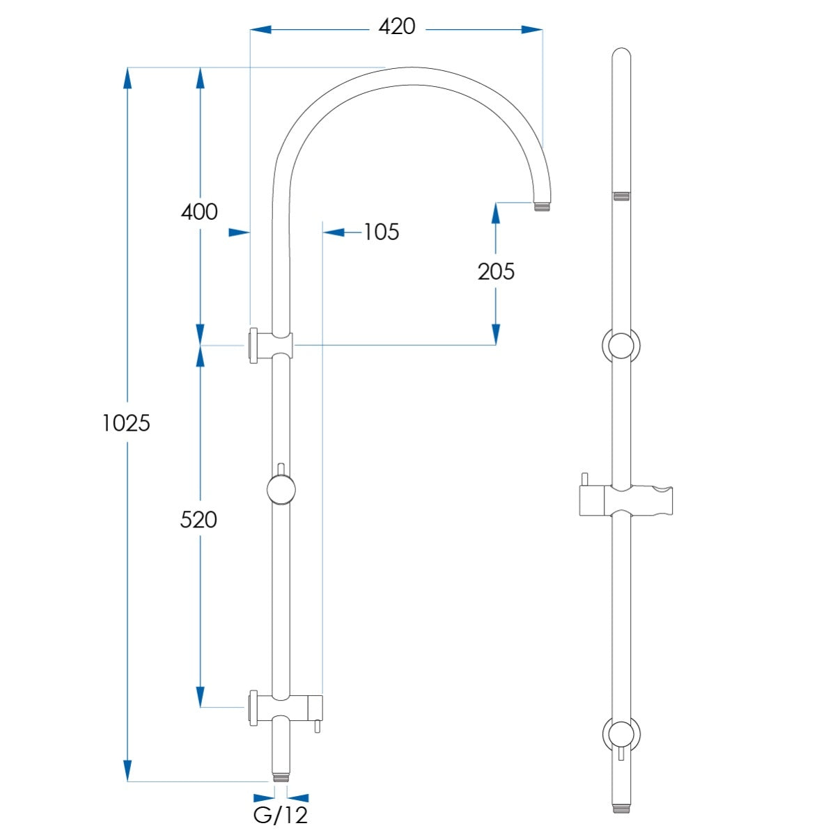 ELEMENTS Gooseneck Shower Rail with Universal Water Inlet Champagne Gold