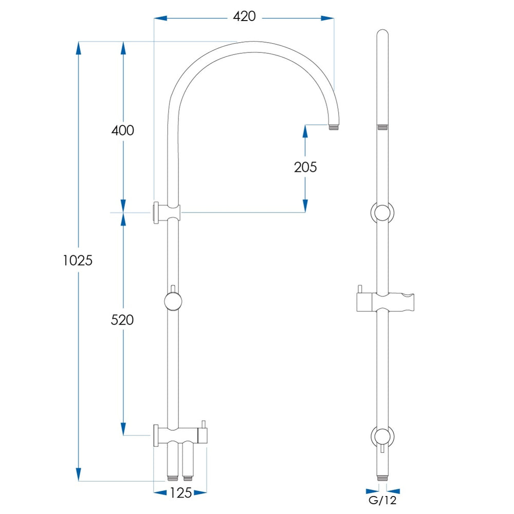 ELEMENTS Gooseneck Shower Rail with External Water Inlet Brushed Nickel