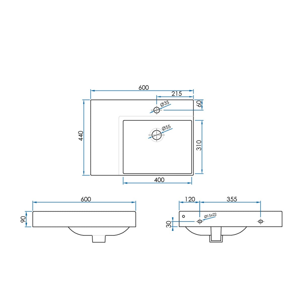 ESSENCE Wall Hung Basin (RHS) Gloss White