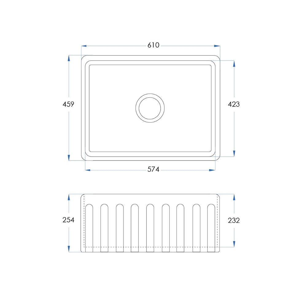 MAISON Single Fluted Reversible Farmhouse Sink 610mm Gloss White