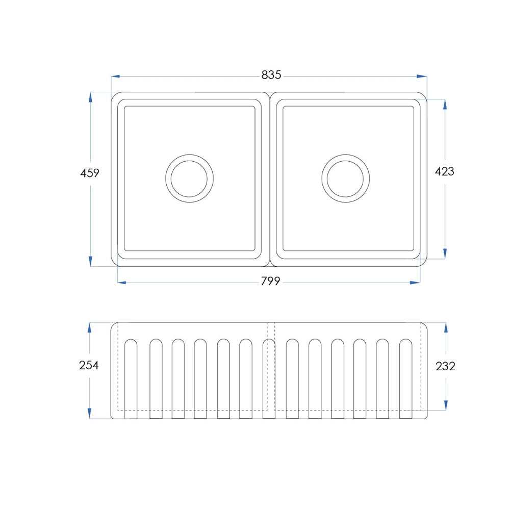 MAISON Double Fluted Reversible Farmhouse Sink 835mm Gloss White