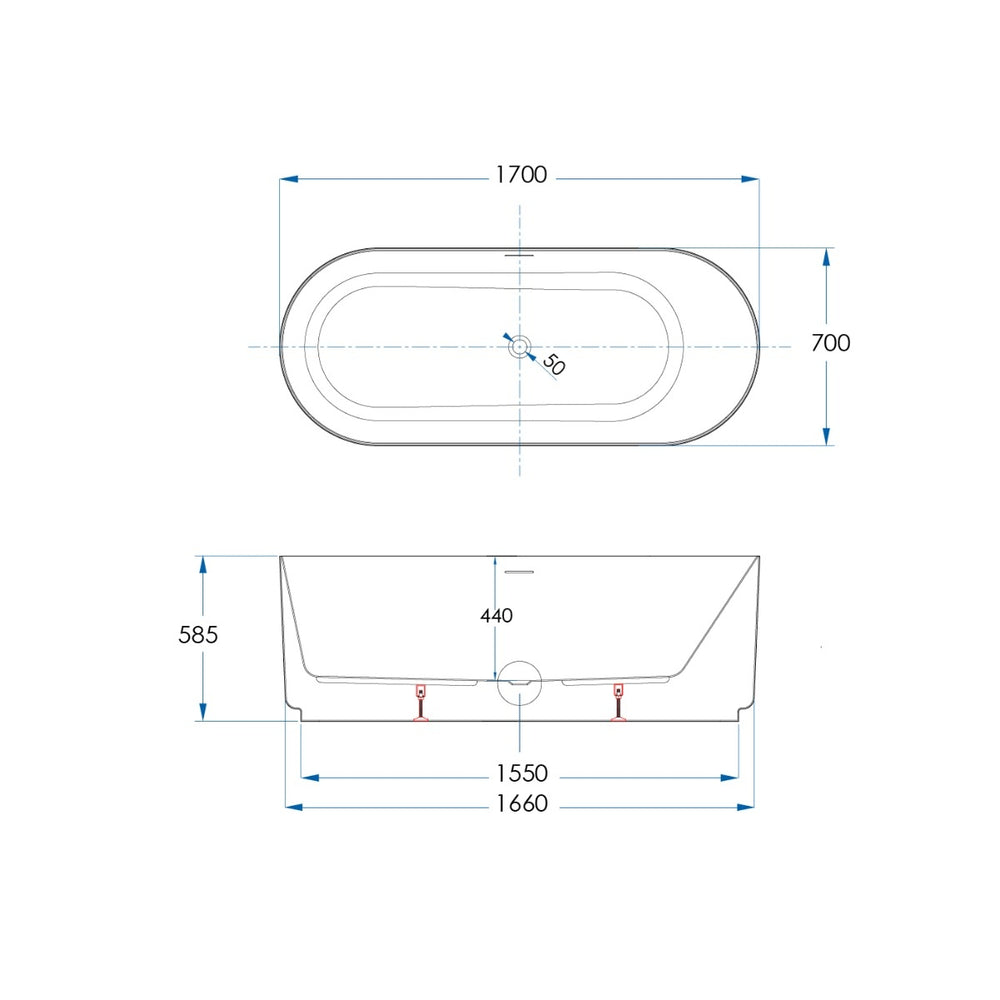 FLORENCE Freestanding Bath with Overflow Matte White 1700mm