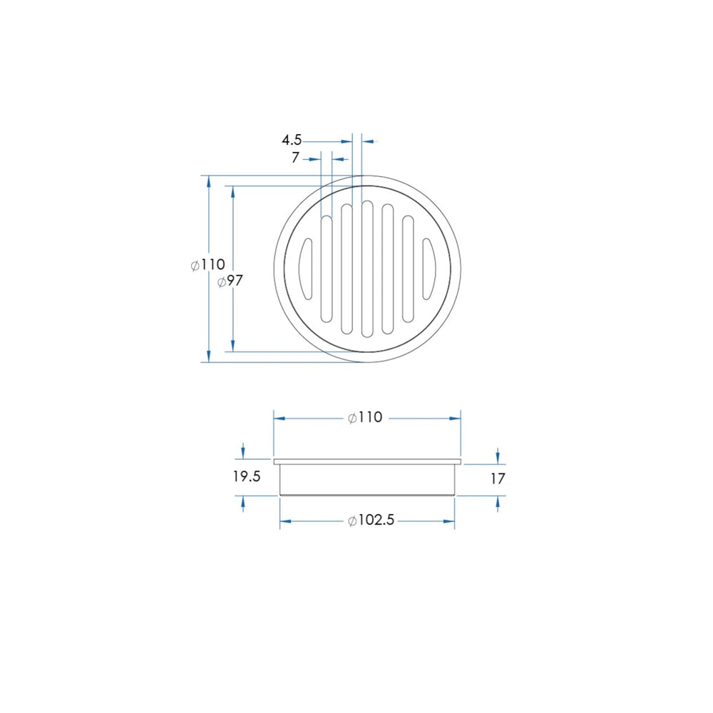 FLOW Round Floor Drain 110mm with DN100 Outlet Chrome