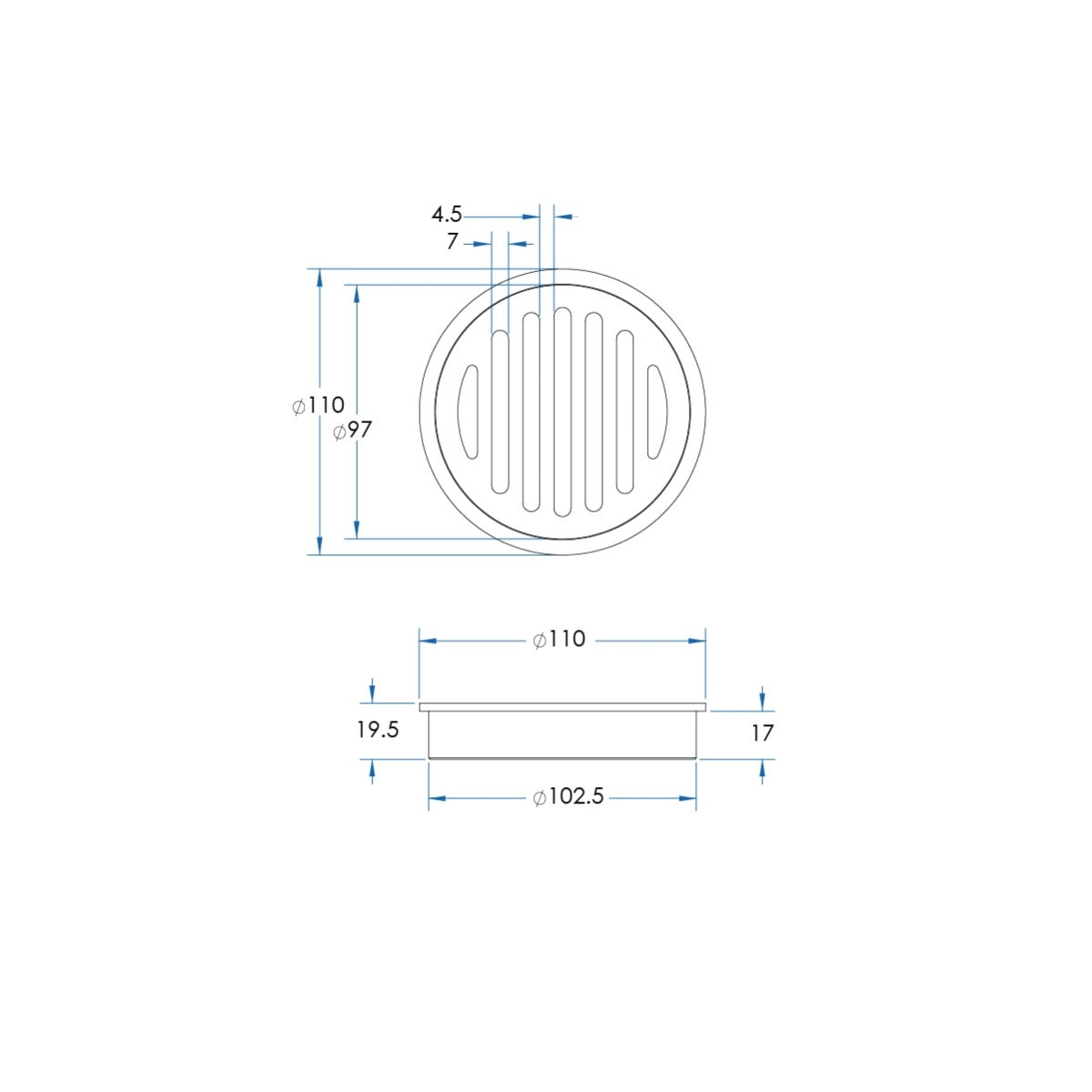 FLOW Round Floor Drain 110mm with DN100 Outlet Chrome