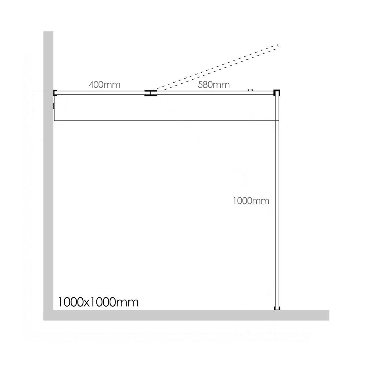 Frameless Shower Screen 1000x1000mm - 400mm Hinge Panel Champagne Gold