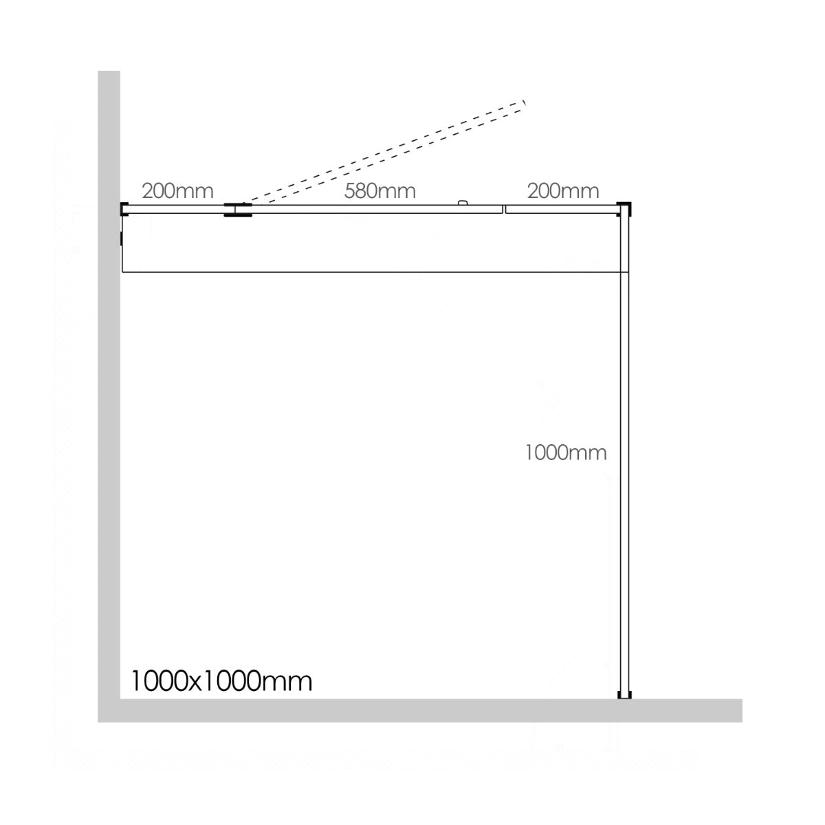 Frameless Shower Screen 1000x1000mm - 200mm Hinge Panel Gunmetal