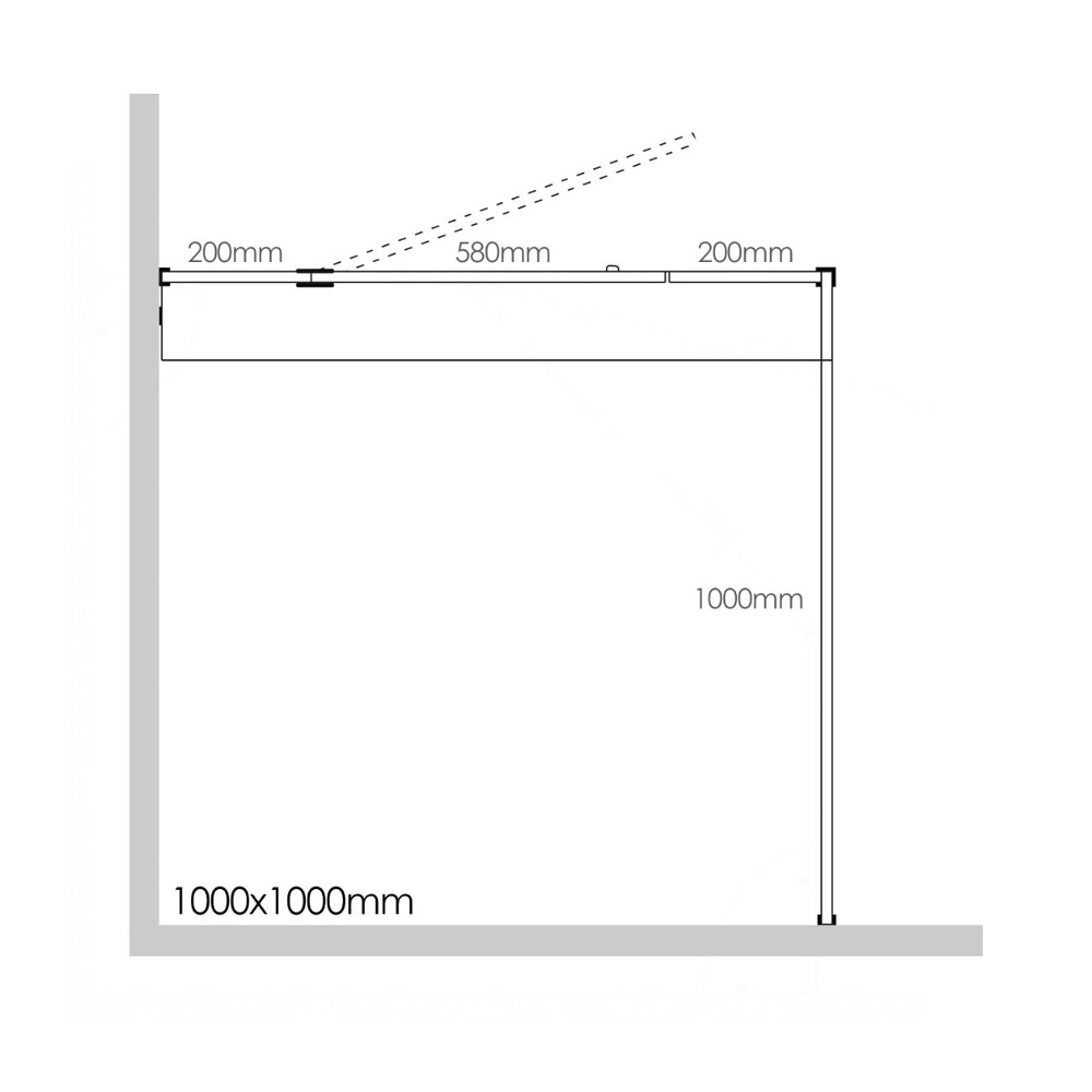 Frameless Shower Screen 1000x1000mm - 200mm Hinge Panel Champagne Gold