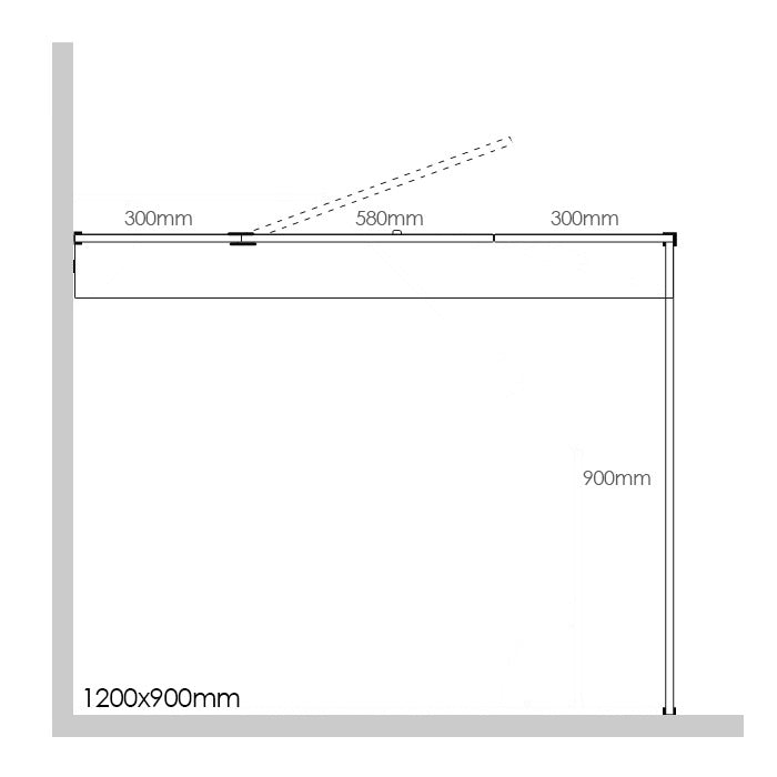 Frameless Shower Screen 1200x900mm - 300mm Hinge Panel Gunmetal