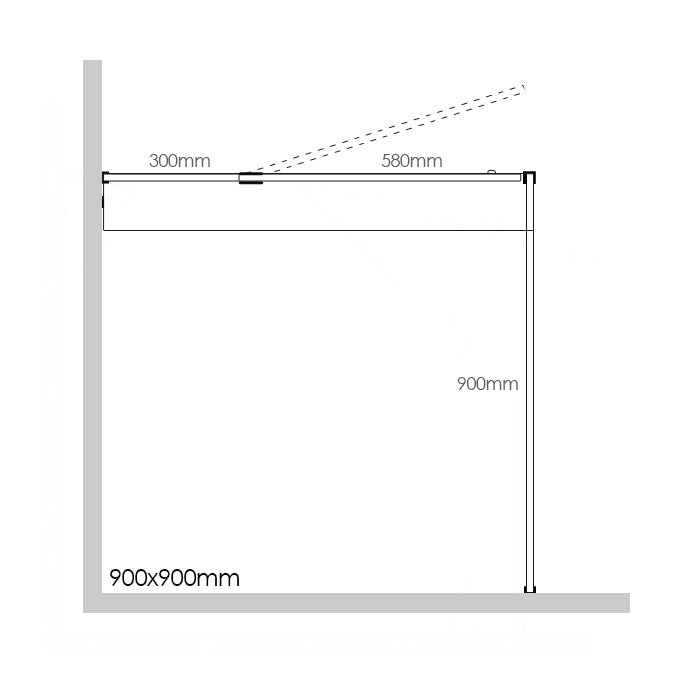 Frameless Shower Screen 900x900mm - 300mm Hinge Panel Matte Black