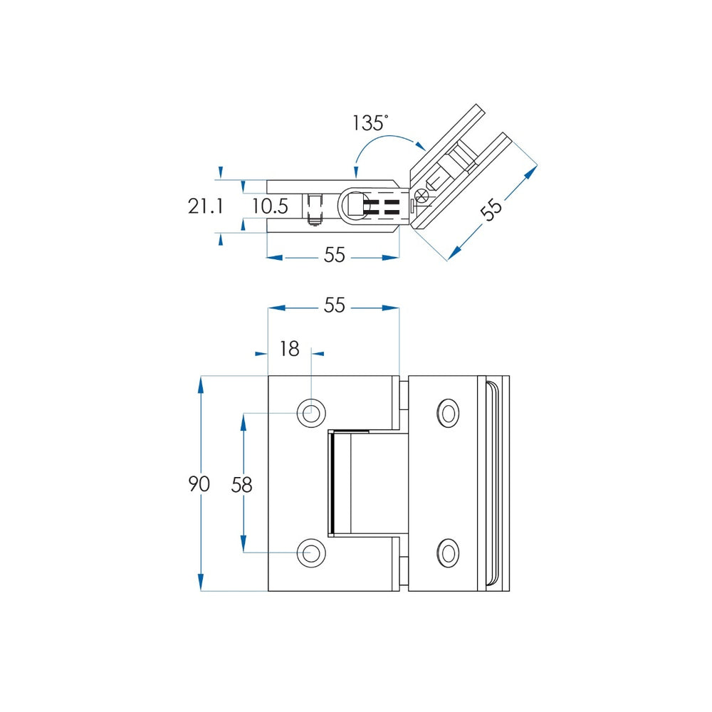 Shower Door Hinge Champagne Gold 135 Degree