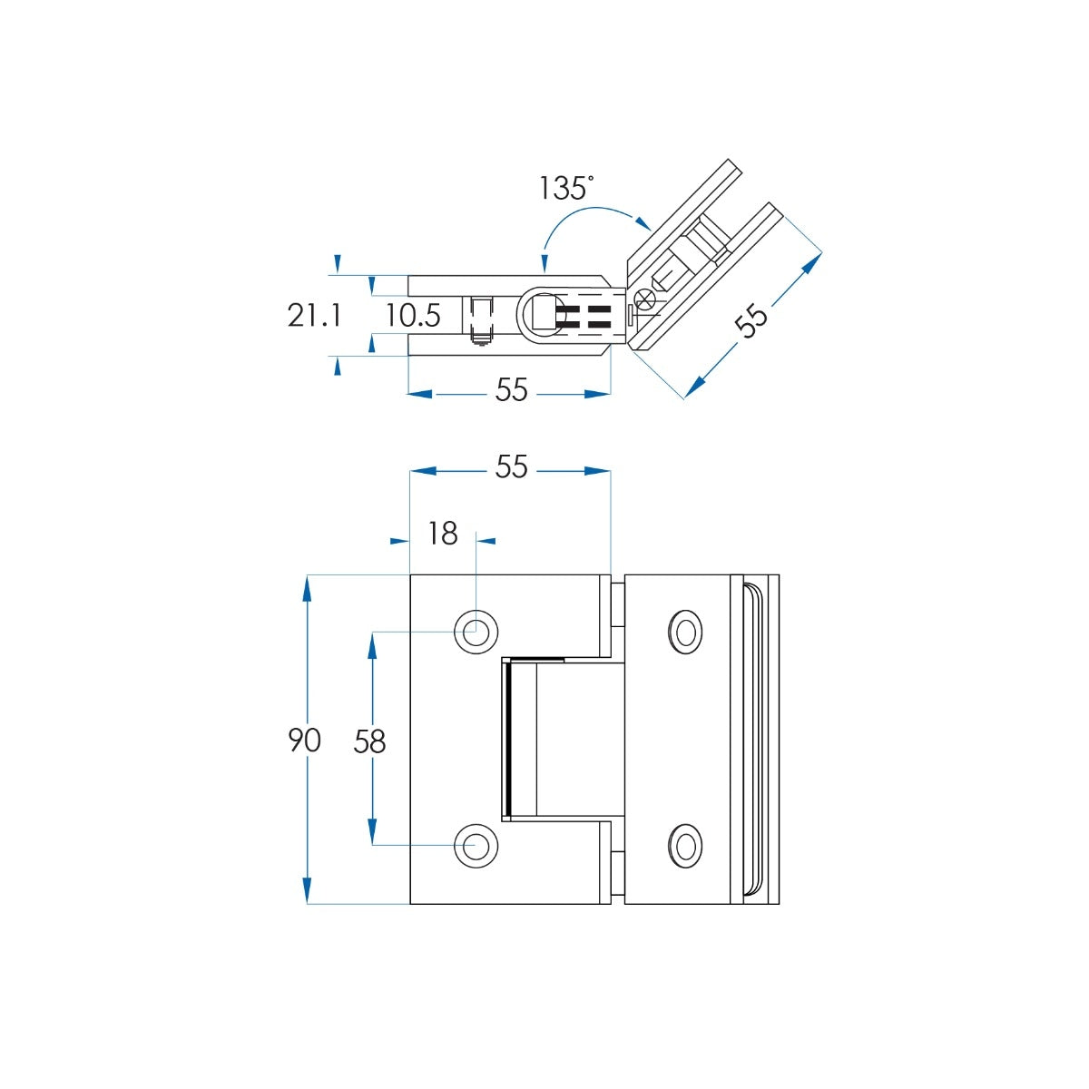 Shower Door Hinge Chrome 135 Degree