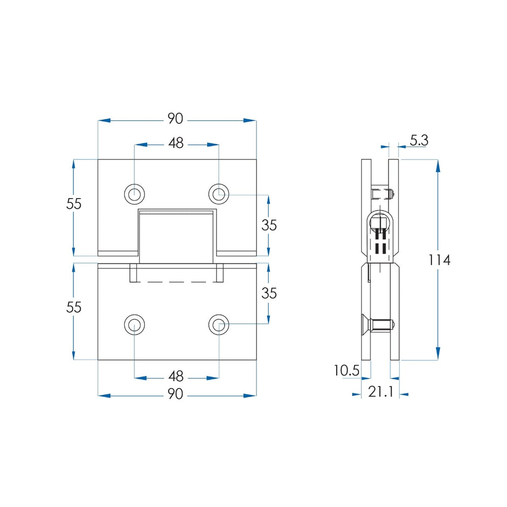 Shower Door Hinge Brushed Brass 180 Degree