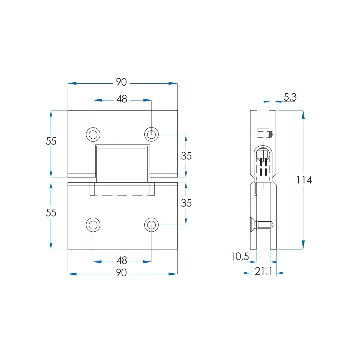 Shower Door Hinge Titanium Bronze 180 Degree