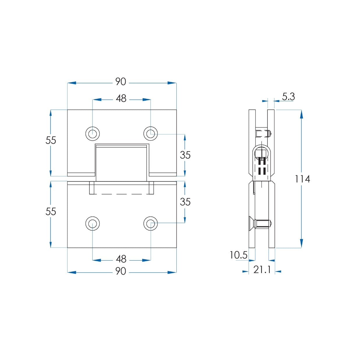 Shower Door Hinge Matte Black 180 Degree